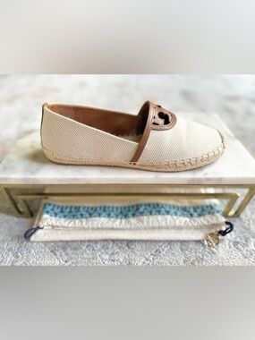 Tory Burch Sidney Espadrille Luggage Canvas/Calf Leather Flats - 8.5